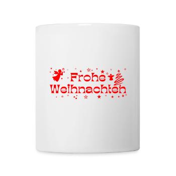 Frohe Weihnachten rot Sterne Engel Christbaum - Tasse - Weiß - Vorne