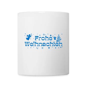 Frohe Weihnachten blau Sterne Engel Christbaum - Tasse - Weiß - Vorne