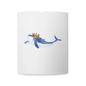 bright blue whale fish with golden crown - Mug - white - Front