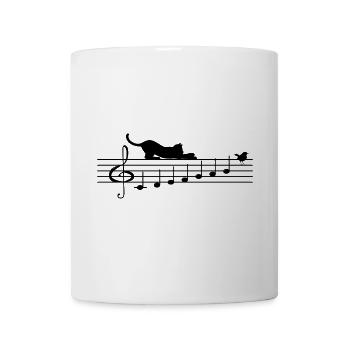 T Shirt Funny Cat Note Sheet Music Music Bird - Mug - white - Front