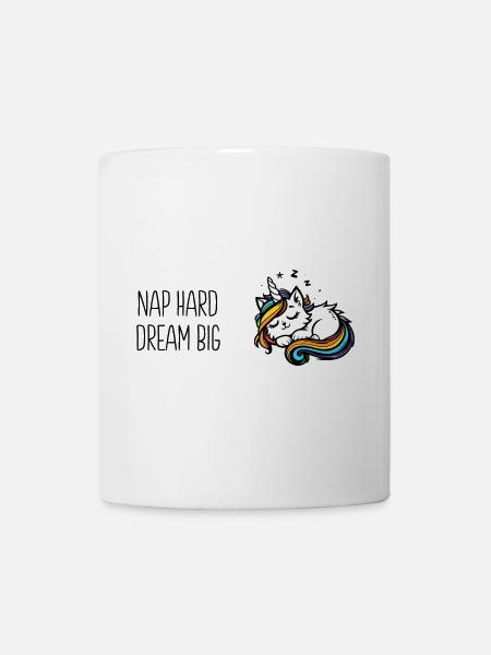 Nap hard dream big, sleeping unicorn cat (colorful) - Mug - white