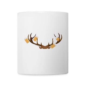 Hirschgeweih mit Bier - Tasse - Weiß - Vorne