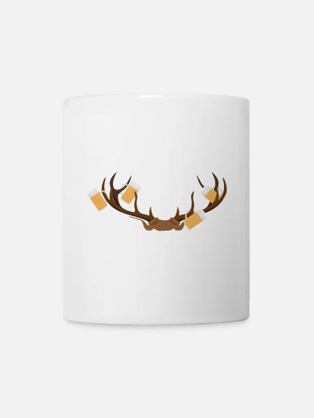Hirschgeweih mit Bier - Tasse - Weiß