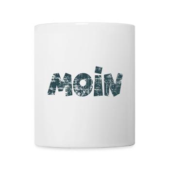 Moin (Vintage Dunkelblau) Guten Morgen Gruß - Tasse - Weiß - Vorne
