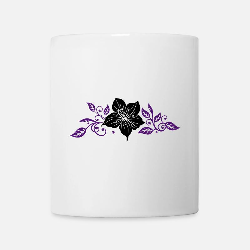 Schwarze Lilie mit violetten Ranken-Elementen - Tasse - Weiß