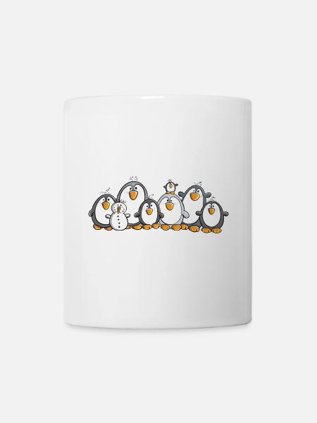 Penguin family with snowman - Mug - white