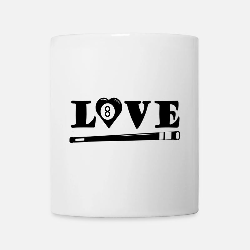 Love Billard mit Herz und Queue (Billardspieler) - Tasse - Weiß