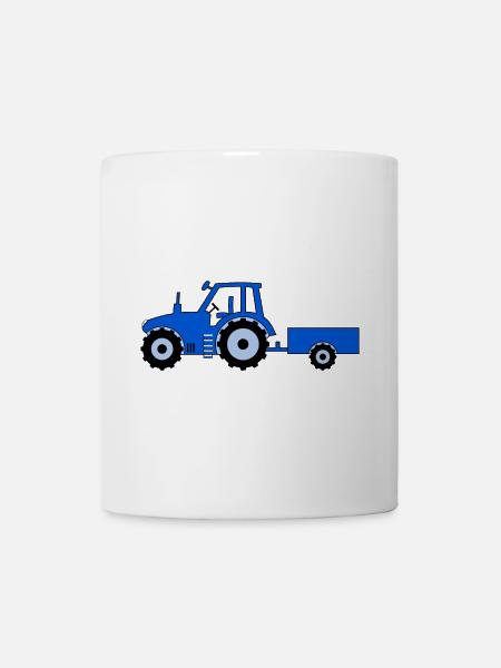 Traktor mit Anhänger blau - Tasse - Weiß
