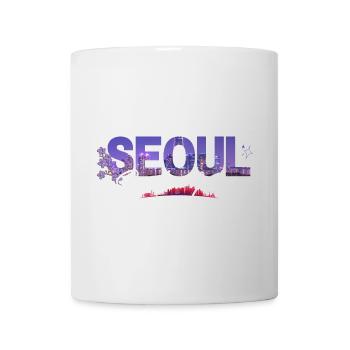 Seoul Night Skyline Floral Script - Mug - white - Front