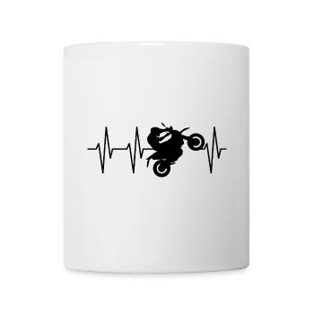 Biker Motorcycle Wheelie Heartbeat Pulse Cross ECG - Mug - white - Front