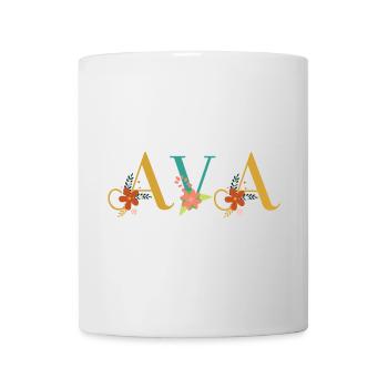 AVA Name Art With Flowers Embroidered - Mug - white - Front