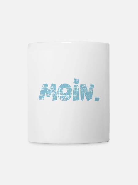Moin. (Vintage Hellblau) Guten Morgen Gruß - Tasse - Weiß
