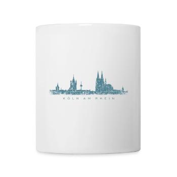 Köln am Rhein Kölner Skyline (Vintage Blau) - Tasse - Weiß - Vorne