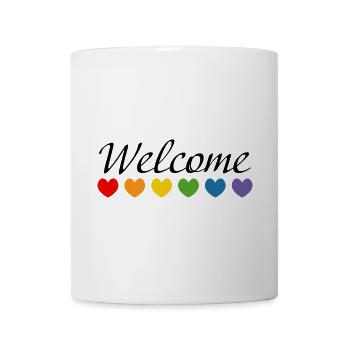 Regenbogenherzchen Welcome schwarz - Tasse - Weiß - Vorne