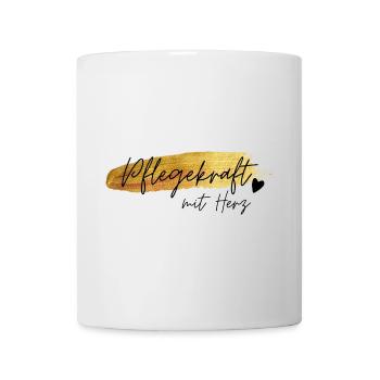 Pflegekraft mit Herz Goldschrift Geschenk Jubiläum - Tasse - Weiß - Vorne
