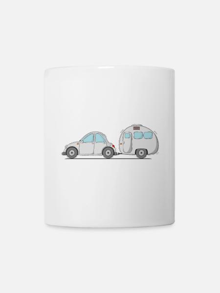 Auto mit Wohnwagen Grau - Tasse - Weiß