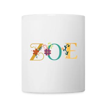ZOE Name Art With Flowers Embroidered - Mug - white - Front