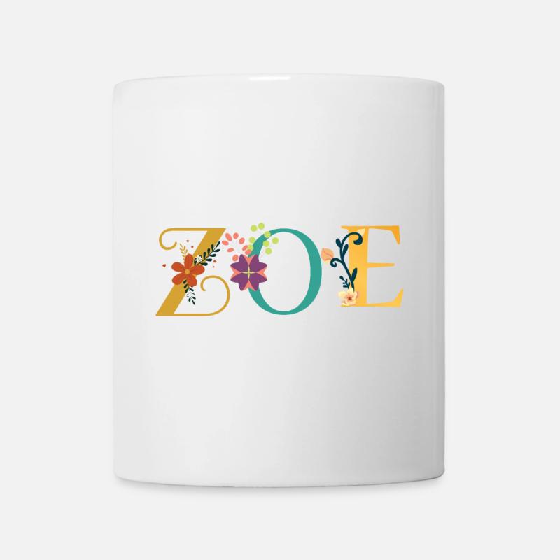 Art du prénom ZOE avec fleurs brodées - Mug blanc - blanc