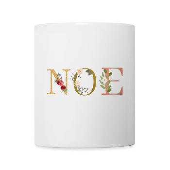 NOE Name Art mit Blumen bestickt - Tasse - Weiß - Vorne