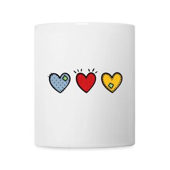 Bunte Herzen hoch 3 - Liebe, Vielfalt, Familie - Tasse - Weiß - Vorne