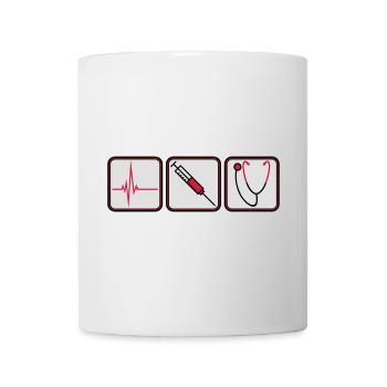 arzt 3 button spritze logo Stethoskop abhoeren her - Tasse - Weiß - Vorne