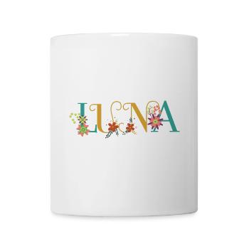 LUNA Namenskunst mit gestickten Blumen - Tasse - Weiß - Vorne