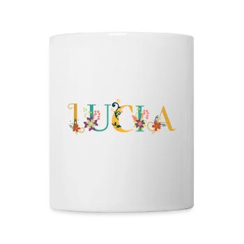 LUCIA Namenskunst mit gestickten Blumen - Tasse - Weiß - Vorne