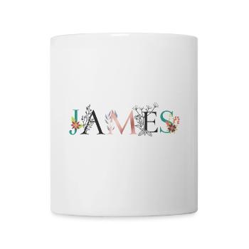 JAMES Namenskunst mit gestickten Blumen - Tasse - Weiß - Vorne