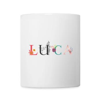 LUCA Namenskunst mit gestickten Blumen - Tasse - Weiß - Vorne