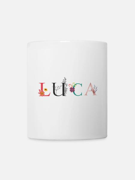 Art du nom LUCA avec des fleurs brodées - Mug blanc - blanc
