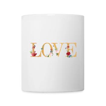 LOVE Art mit gestickten Blumen - Tasse - Weiß - Vorne