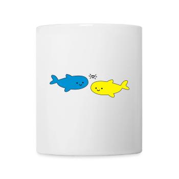 Fröhliche Fische Blau Gelb - Tasse - Weiß - Vorne