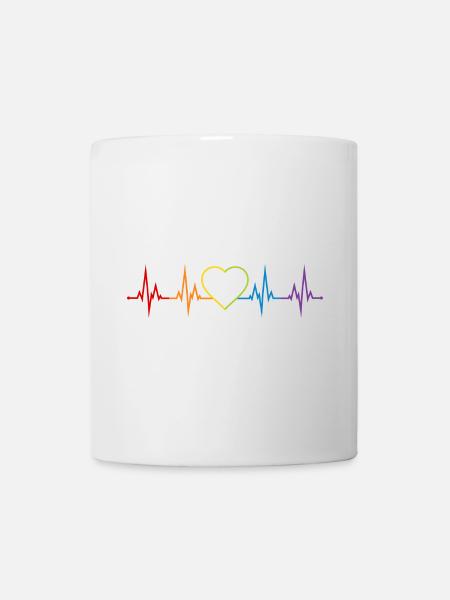 Herzschlag Herz Regenbogen LGBT CSD Liebe bunt - Tasse - Weiß