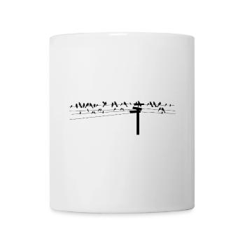 Birds sitting together on a power line - Mug - white - Front