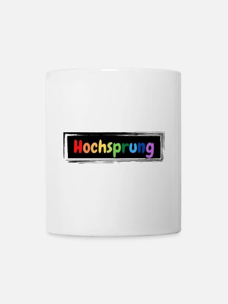 Hochsprung bunter Schriftzug - Tasse - Weiß