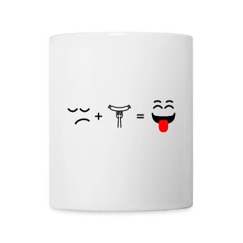 trauriges Gesicht, Wurst essen und glücklich - Tasse - Weiß - Vorne