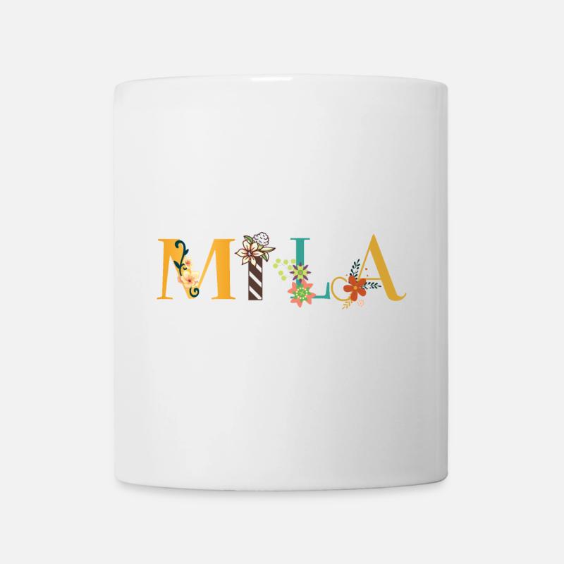 MILA Name Art With Flowers Embroidered - Mug - white
