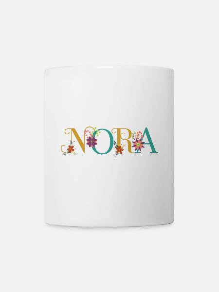 NORA Namenskunst mit Blumen bestickt - Tasse - Weiß
