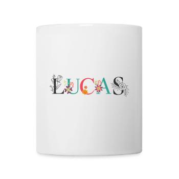 LUCAS Namenskunst mit gestickten Blumen - Tasse - Weiß - Vorne