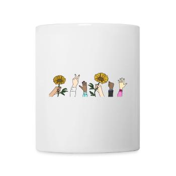 Hände mit Sonnenblumen - Tasse - Weiß - Vorne