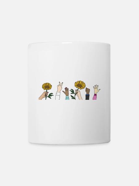 Hände mit Sonnenblumen - Tasse - Weiß