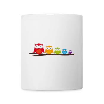 Colorful owl family sitting together on the branch - Mug - white - Front