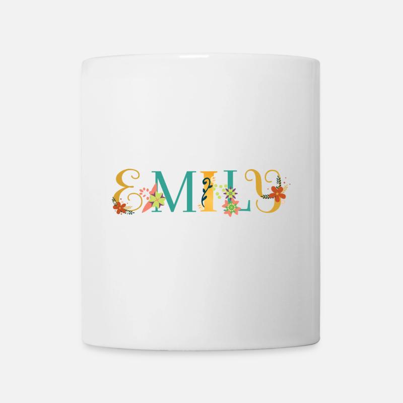 EMILY Name Art mit gestickten Blumen - Tasse - Weiß