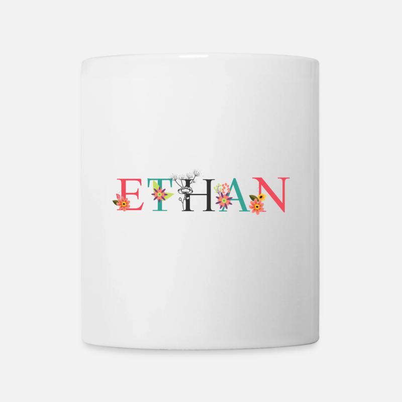 ETHAN Name Art With Flowers Embroidered - Mug - white