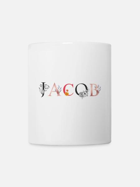 JACOB Namenskunst mit Blumen gestickt - Tasse - Weiß