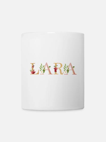 LARA Namenskunst mit gestickten Blumen - Tasse - Weiß