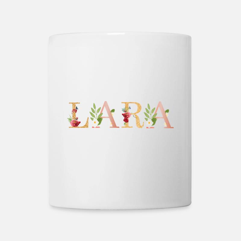 LARA Namenskunst mit gestickten Blumen - Tasse - Weiß