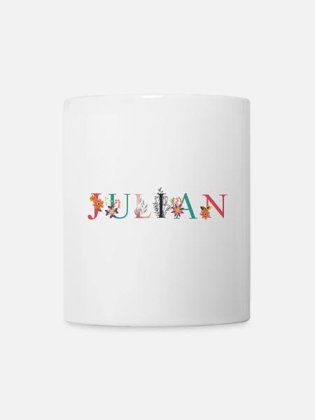JULIAN Namenskunst mit gestickten Blumen - Tasse - Weiß