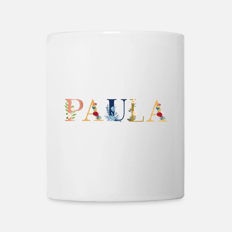PAULA Namenskunst mit gestickten Blumen - Tasse - Weiß