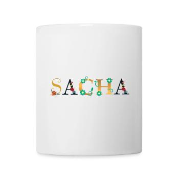 Nom SACHA Orné de Fleurs - Mug blanc - blanc - Devant